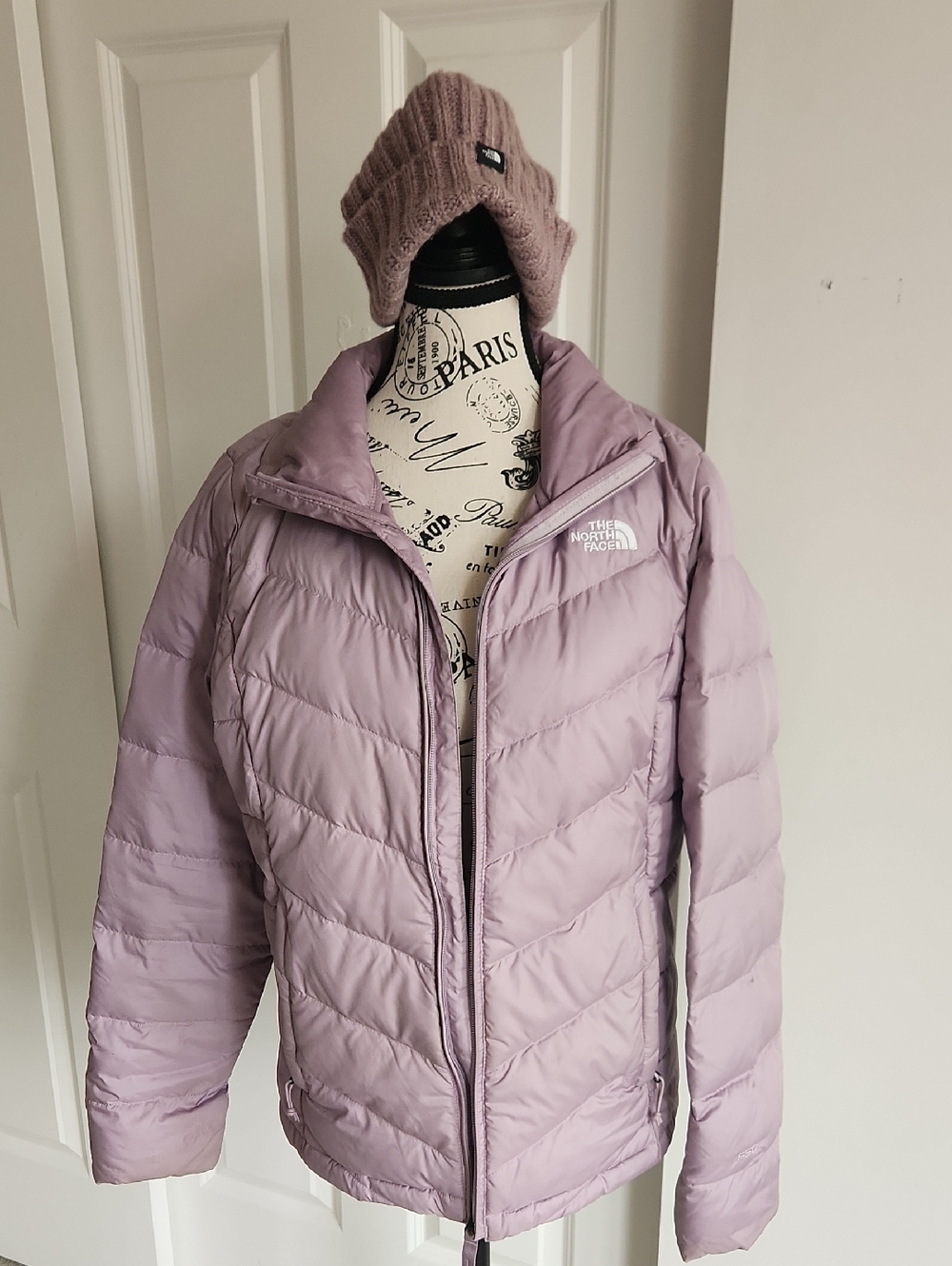 North Face Purple Puffer SZ M and Matching Hat